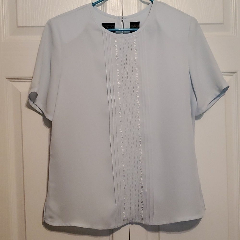 NWT Vintage Laura Scott Blue Embroidered Floral Blouse Size 12